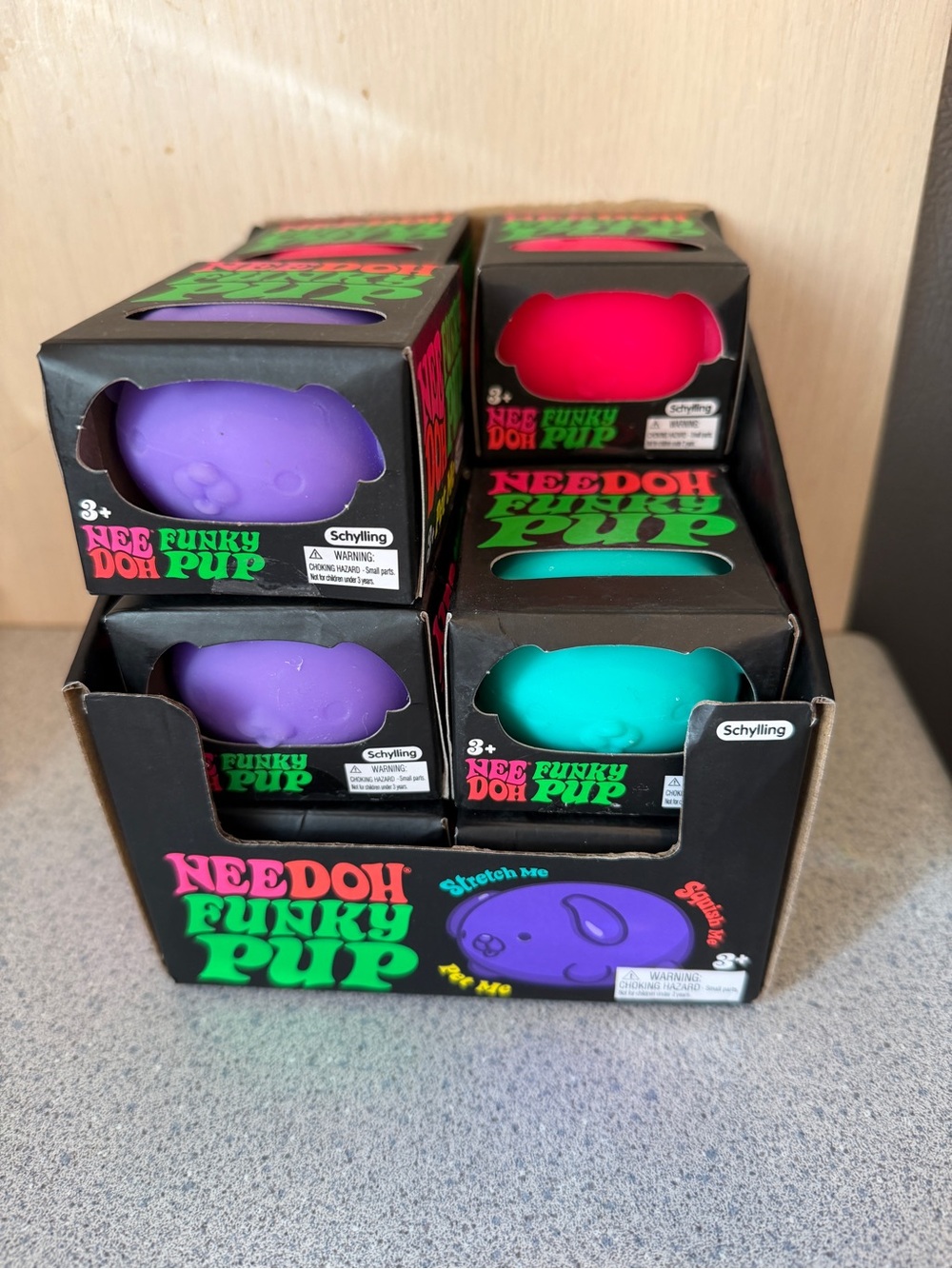 New 11 Schylling NeeDoh Funky Pup Nee Doh in Display Box Pink Purple Teal Lot